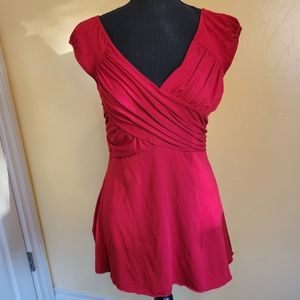 Vol.1  Womans Cross Front V Neck Top Sleeveless Red Size L